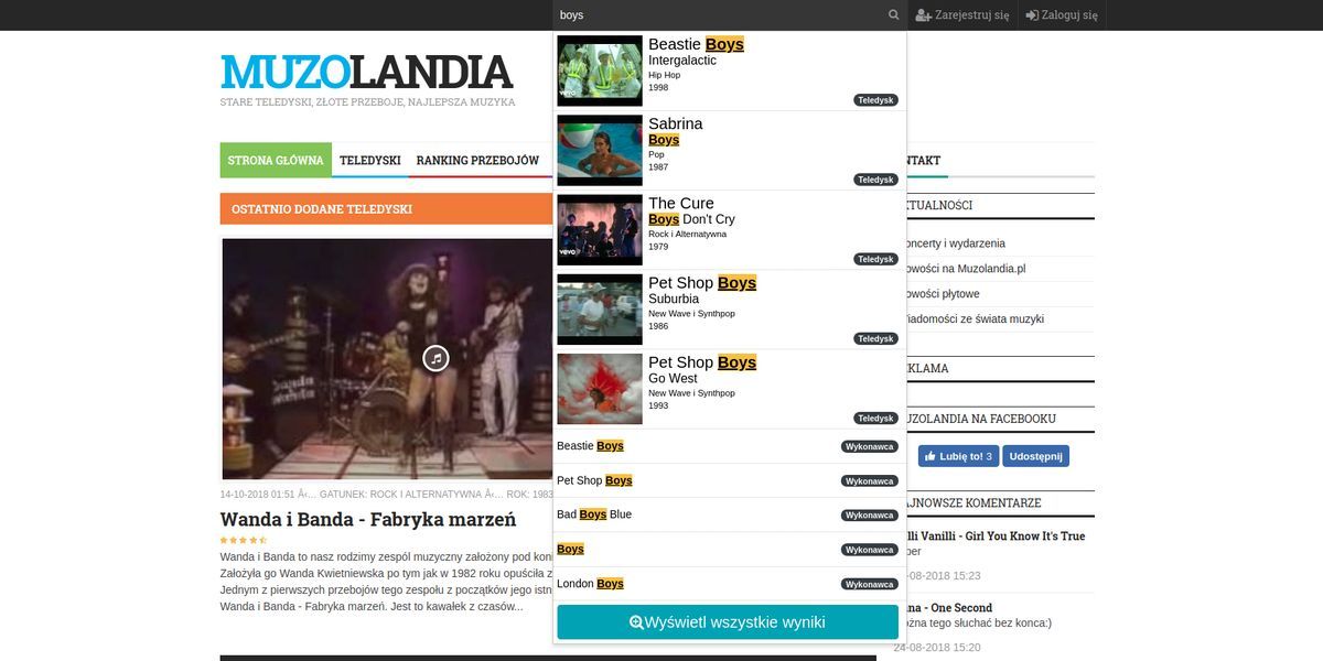 Wyszukiwarka teledysków i wykonawców